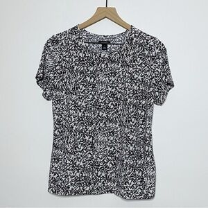 Halogen Black White Geometric Short Sleeve Blouse Top - Large